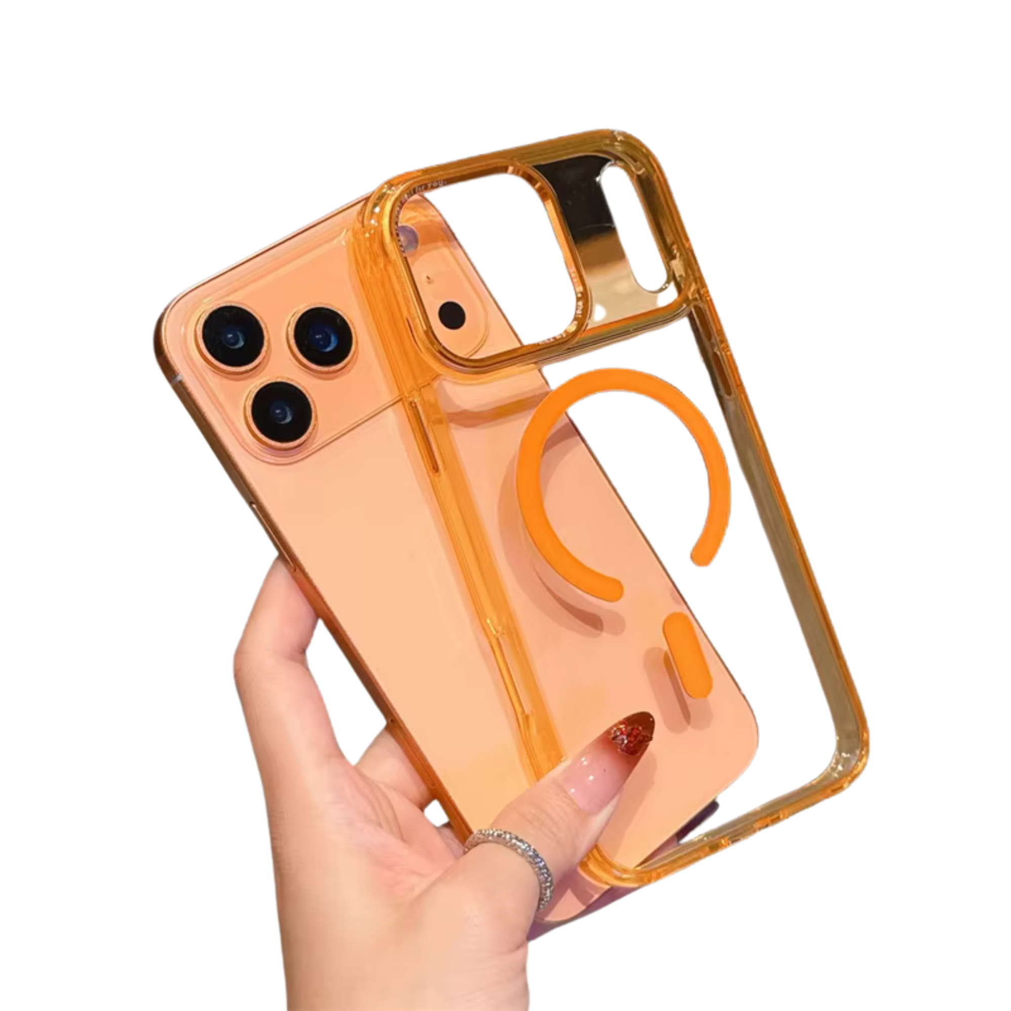 Acrylic Transparent Hybrid Metal Camera Frame Magnetic Mobile Back Cover for iphone 17 16 15 14 Pro Max Plus case New Orange