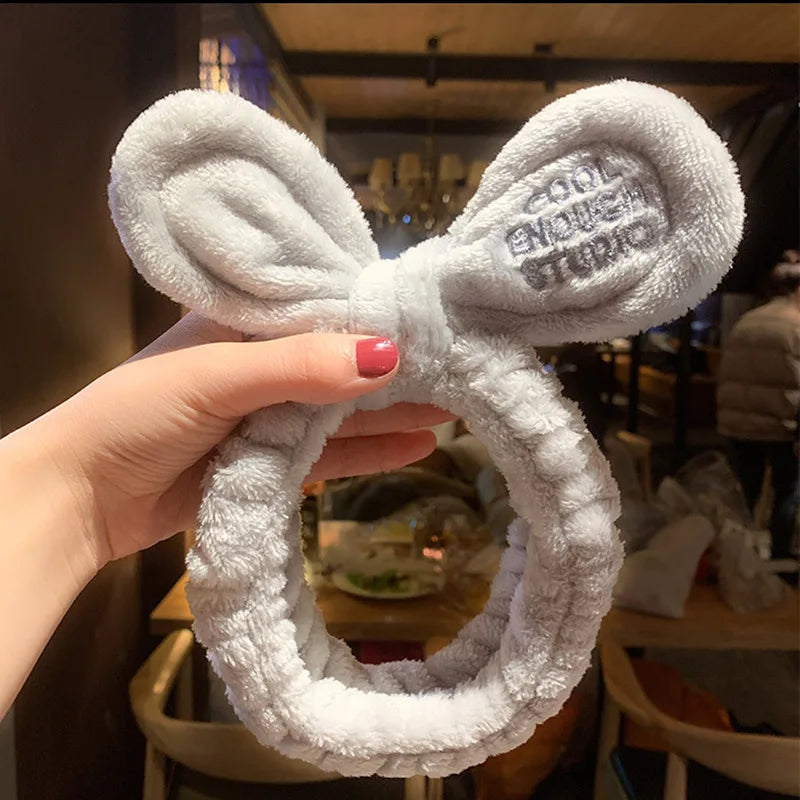 Bowknot Hairband, Rabbit, Cat Ear, Cute Plush Elastic Hair Band, Flannel Make up Headbands