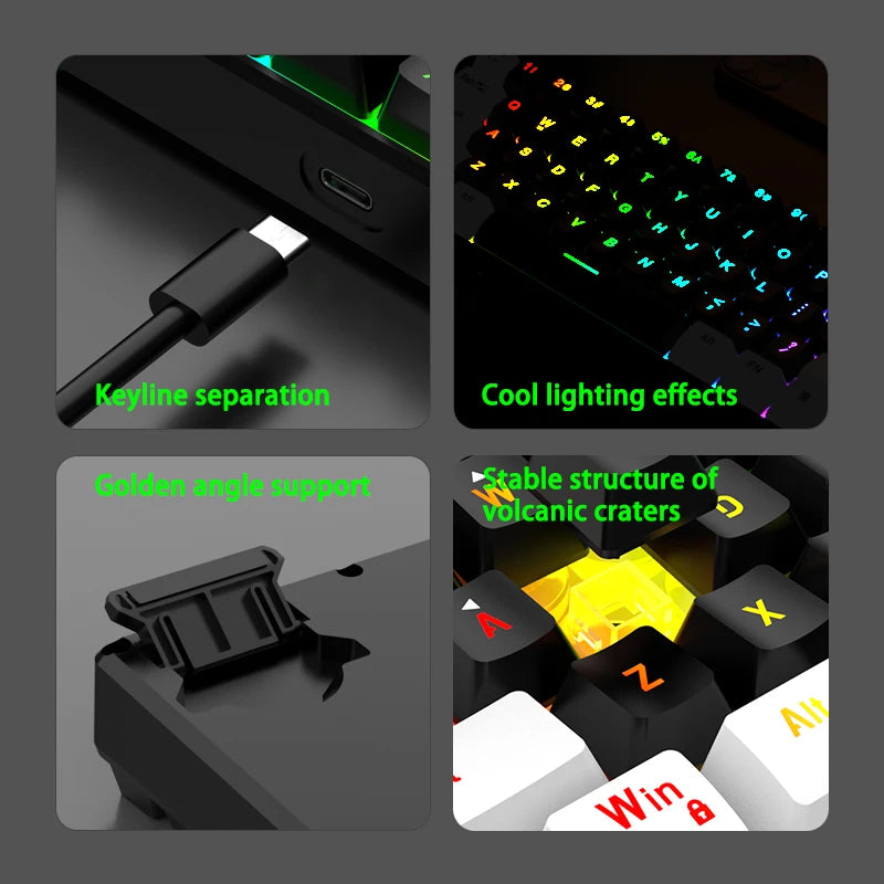 Hot Selling Portable 61 Key Gaming Keyboard 60% Gamer RGB Backlit Wired Mechanical Feel Keyboard