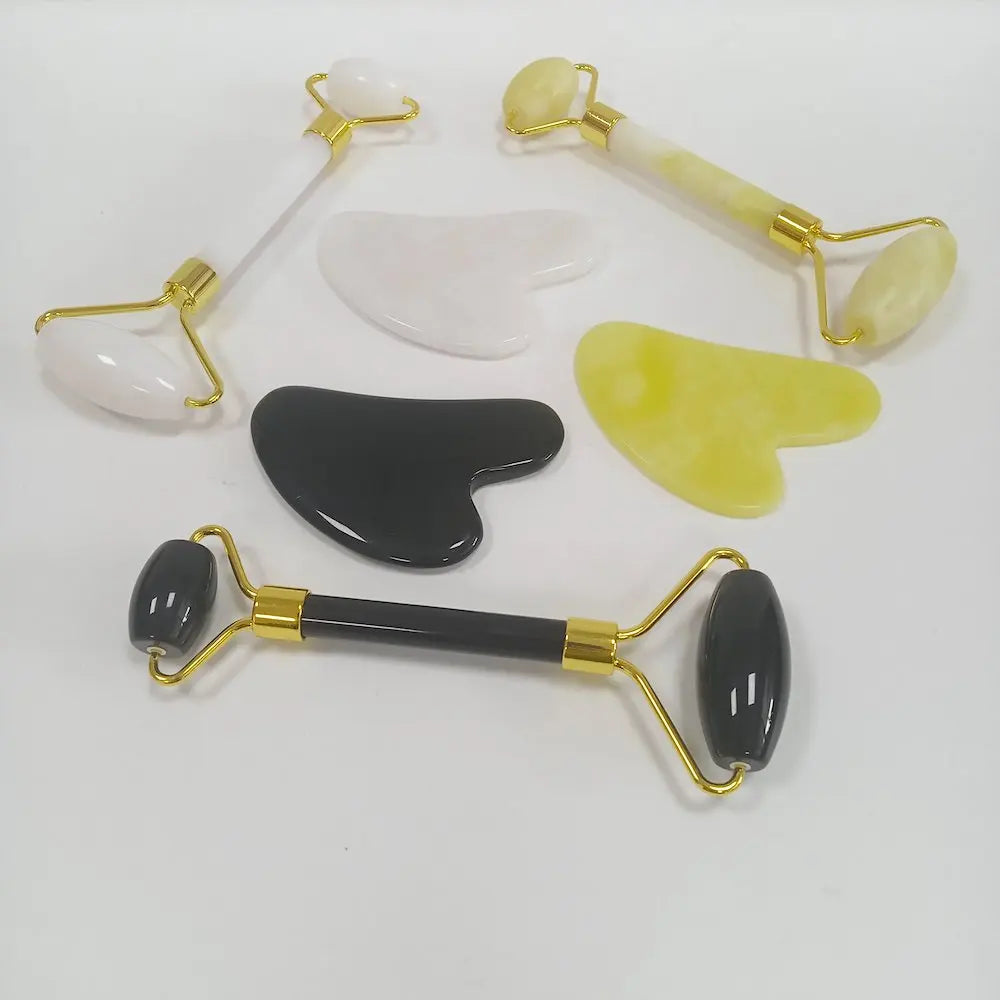Natural White Jade Face Massage Stone, Cosmetics Tools, Facial Jade Roller and Gua Sha Kit, Skin Care Tools