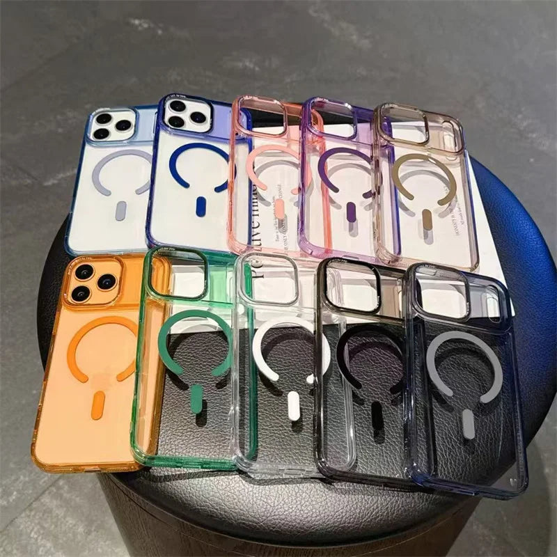 Acrylic Transparent Hybrid Metal Camera Frame Magnetic Mobile Back Cover for iphone 17 16 15 14 Pro Max Plus case New Orange