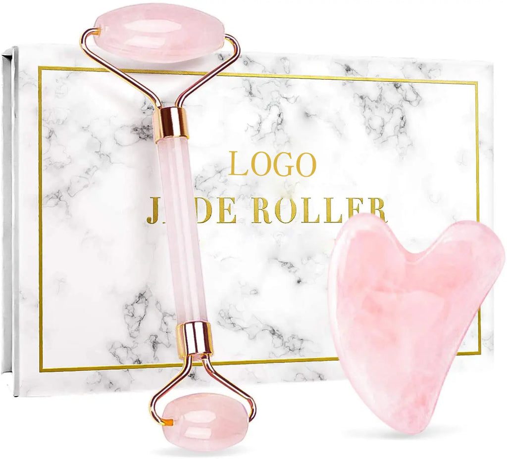 Facial Gua Sha Set, Anti-Aging, Natural Stone, Pink Green Jade, and Amethyst Face Massage Roller for Head Body, Quartz Tools