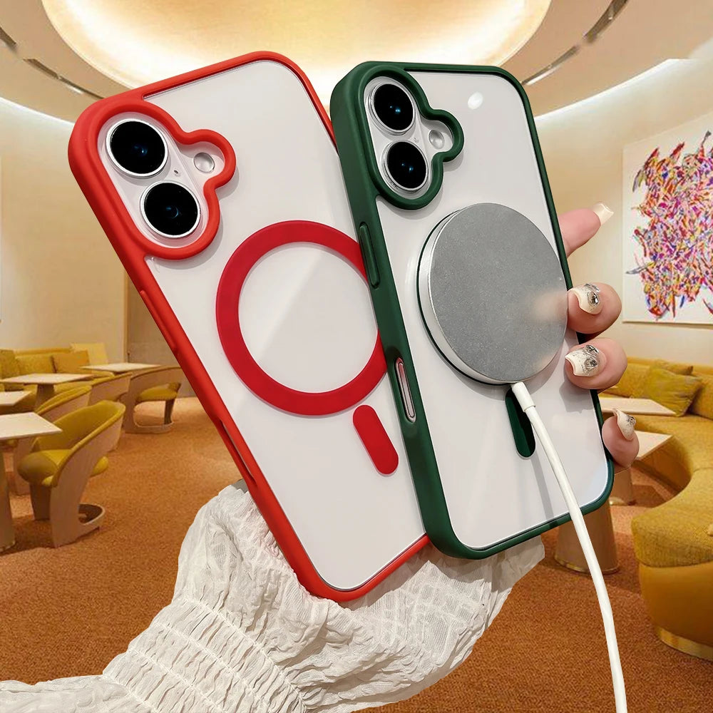 Transparent Magnetic Hard Colorful Phone case for iPhone 17 PRO MAX 16 15