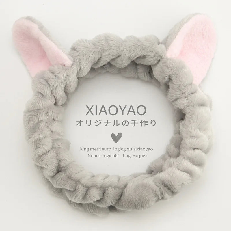Bowknot Hairband, Rabbit, Cat Ear, Cute Plush Elastic Hair Band, Flannel Make up Headbands