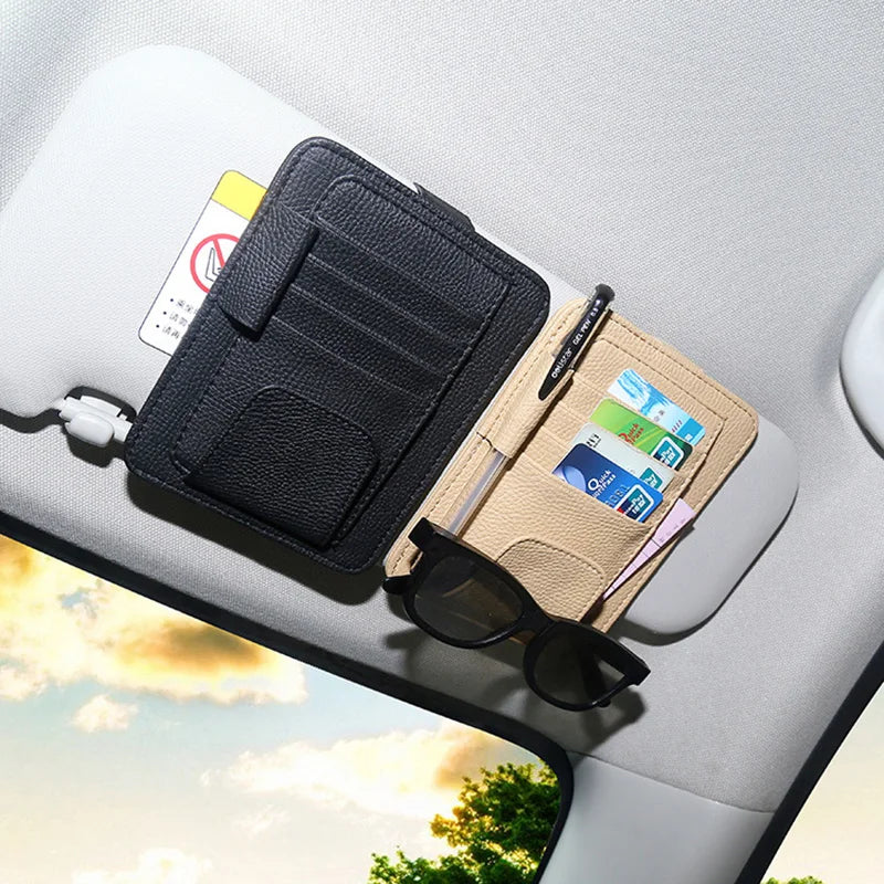 Factory Price Leather Auto Visor Storage Bag Car Sunvisor Card Bags Glasses Bill Pen Holder Stowing Tidying Car Organizer