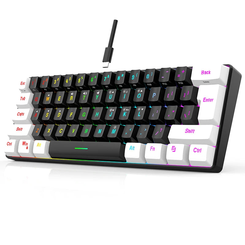 Hot Selling Portable 61 Key Gaming Keyboard 60% Gamer RGB Backlit Wired Mechanical Feel Keyboard