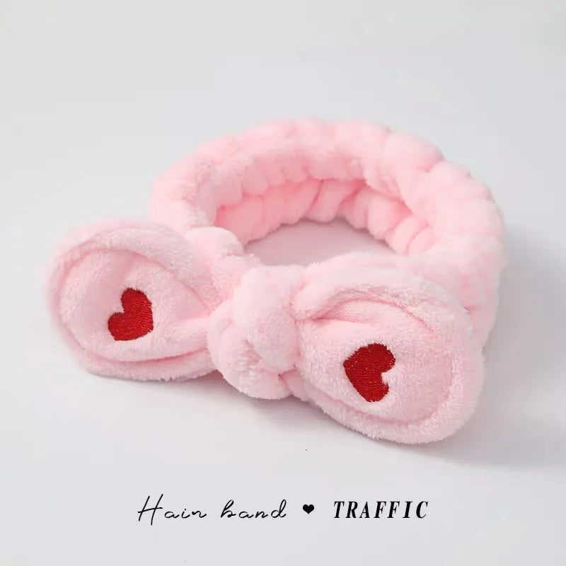 Bowknot Hairband, Rabbit, Cat Ear, Cute Plush Elastic Hair Band, Flannel Make up Headbands