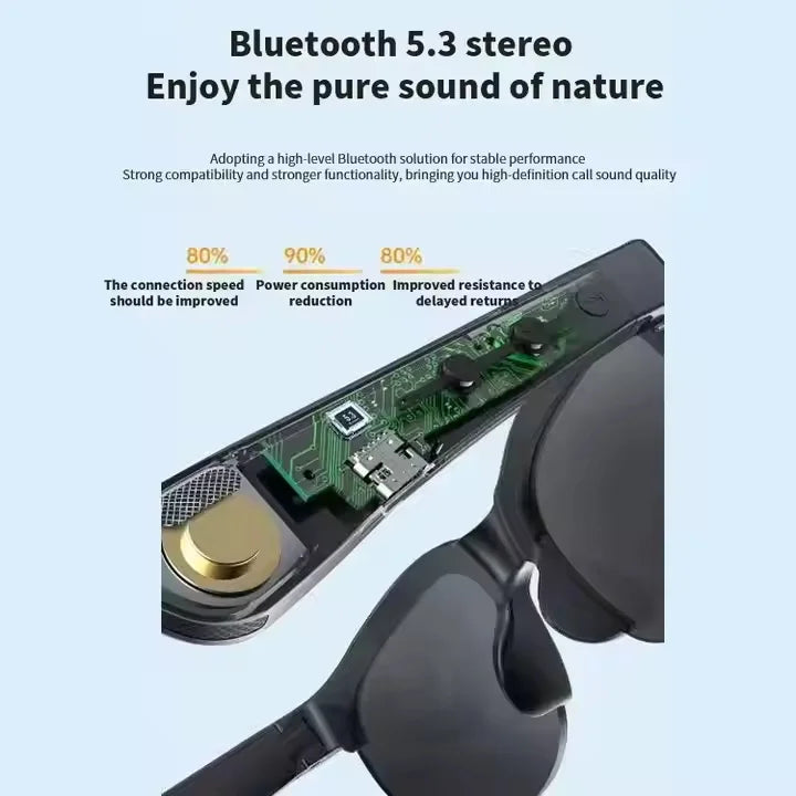 Wireless Glasses, Earphones, Pressure Free, 5.3 Smart Glasses, Digital Glasses, Audio BT Sunglasses