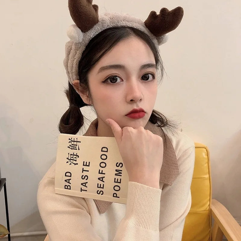 Bowknot Hairband, Rabbit, Cat Ear, Cute Plush Elastic Hair Band, Flannel Make up Headbands