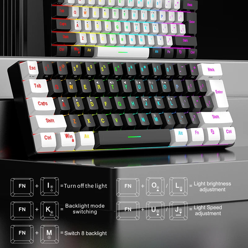 Hot Selling Portable 61 Key Gaming Keyboard 60% Gamer RGB Backlit Wired Mechanical Feel Keyboard