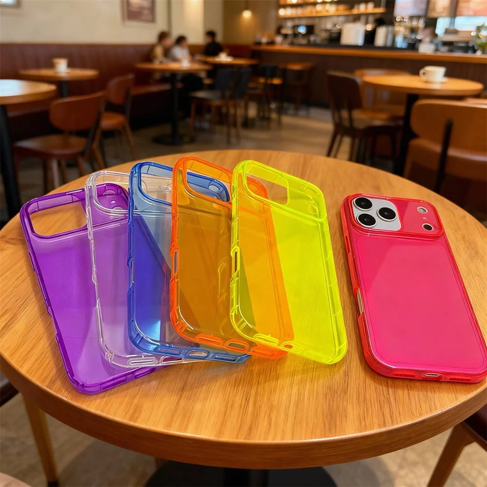 For iphone 15 Pro Max clear Tpu Colored Edge Phone Case,for iphone 17 Pro Max Cases One Colour Neon pink
