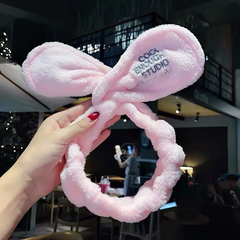 Bowknot Hairband, Rabbit, Cat Ear, Cute Plush Elastic Hair Band, Flannel Make up Headbands
