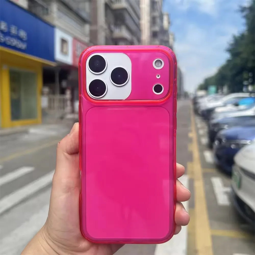 For iphone 15 Pro Max clear Tpu Colored Edge Phone Case,for iphone 17 Pro Max Cases One Colour Neon pink