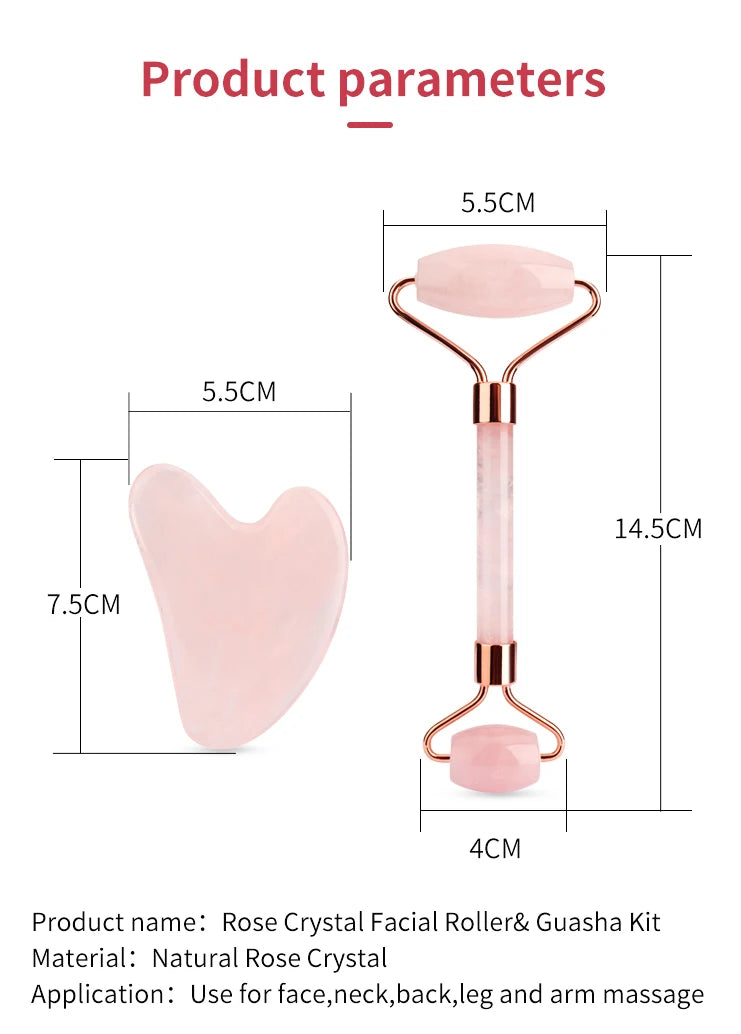 Facial Gua Sha Set, Anti-Aging, Natural Stone, Pink Green Jade, and Amethyst Face Massage Roller for Head Body, Quartz Tools