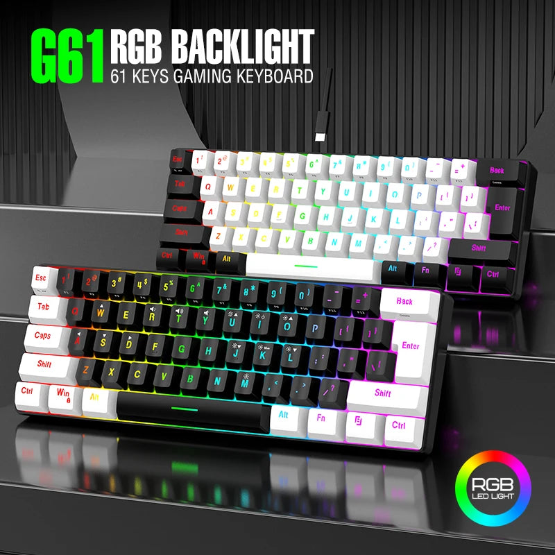 Hot Selling Portable 61 Key Gaming Keyboard 60% Gamer RGB Backlit Wired Mechanical Feel Keyboard