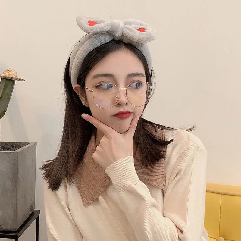 Bowknot Hairband, Rabbit, Cat Ear, Cute Plush Elastic Hair Band, Flannel Make up Headbands