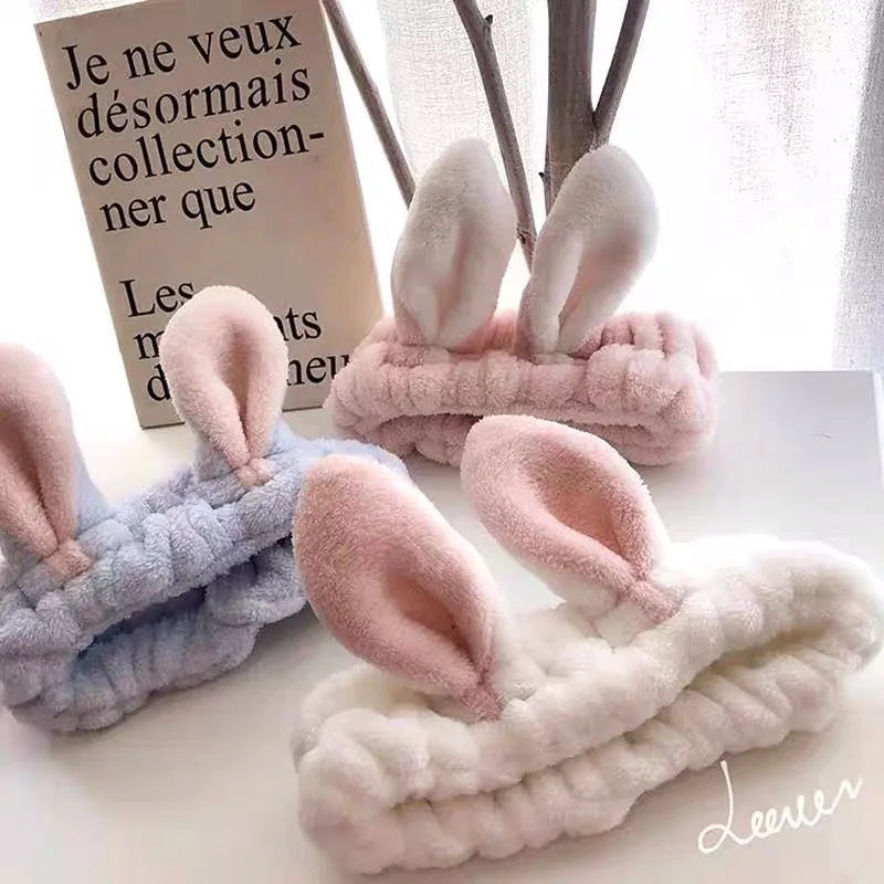 Bowknot Hairband, Rabbit, Cat Ear, Cute Plush Elastic Hair Band, Flannel Make up Headbands