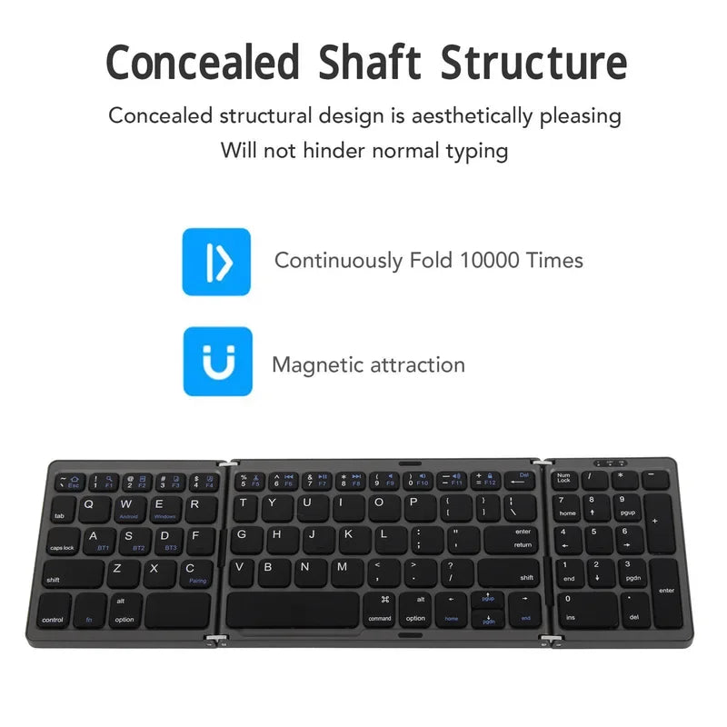 IR Wireless Mini Foldable Keyboard Triple Fold Multiple Device Connection USB 3.0