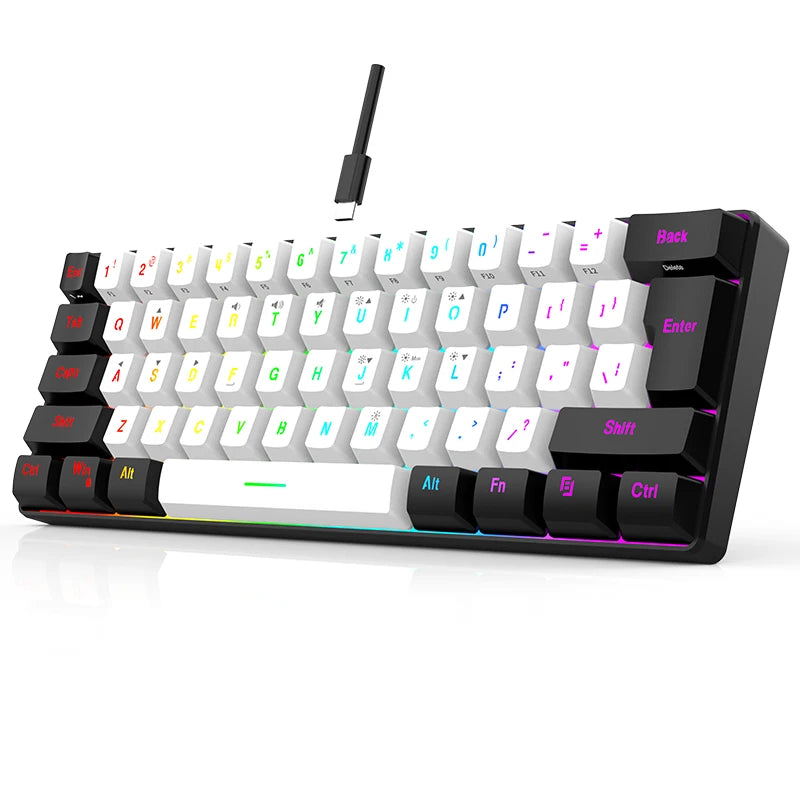 Hot Selling Portable 61 Key Gaming Keyboard 60% Gamer RGB Backlit Wired Mechanical Feel Keyboard