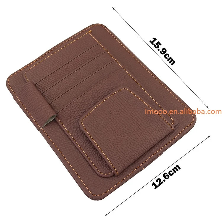 Factory Price Leather Auto Visor Storage Bag Car Sunvisor Card Bags Glasses Bill Pen Holder Stowing Tidying Car Organizer