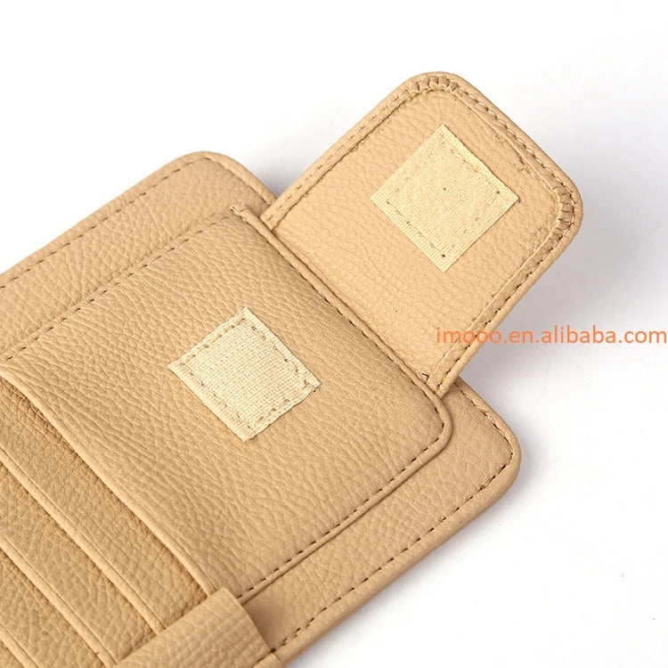 Factory Price Leather Auto Visor Storage Bag Car Sunvisor Card Bags Glasses Bill Pen Holder Stowing Tidying Car Organizer