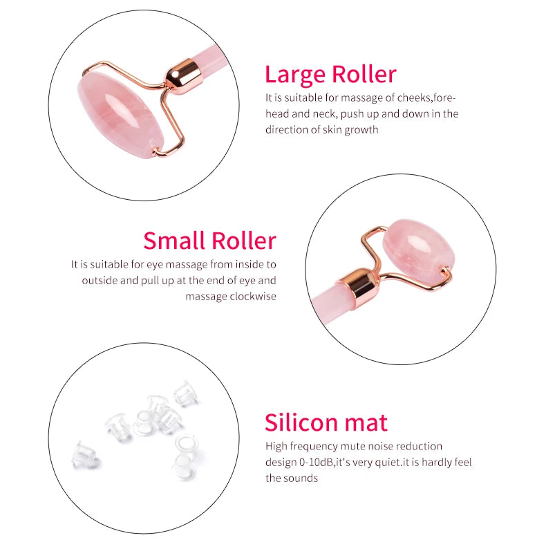 Facial Gua Sha Set, Anti-Aging, Natural Stone, Pink Green Jade, and Amethyst Face Massage Roller for Head Body, Quartz Tools