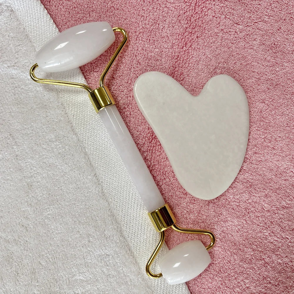 Natural White Jade Face Massage Stone, Cosmetics Tools, Facial Jade Roller and Gua Sha Kit, Skin Care Tools