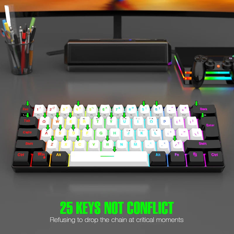Hot Selling Portable 61 Key Gaming Keyboard 60% Gamer RGB Backlit Wired Mechanical Feel Keyboard