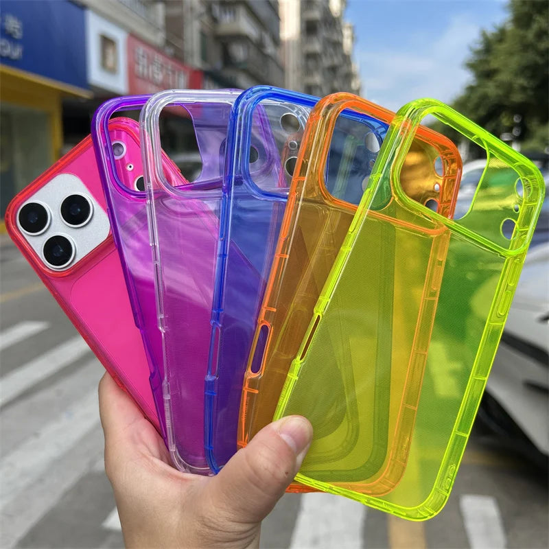 For iphone 15 Pro Max clear Tpu Colored Edge Phone Case,for iphone 17 Pro Max Cases One Colour Neon pink